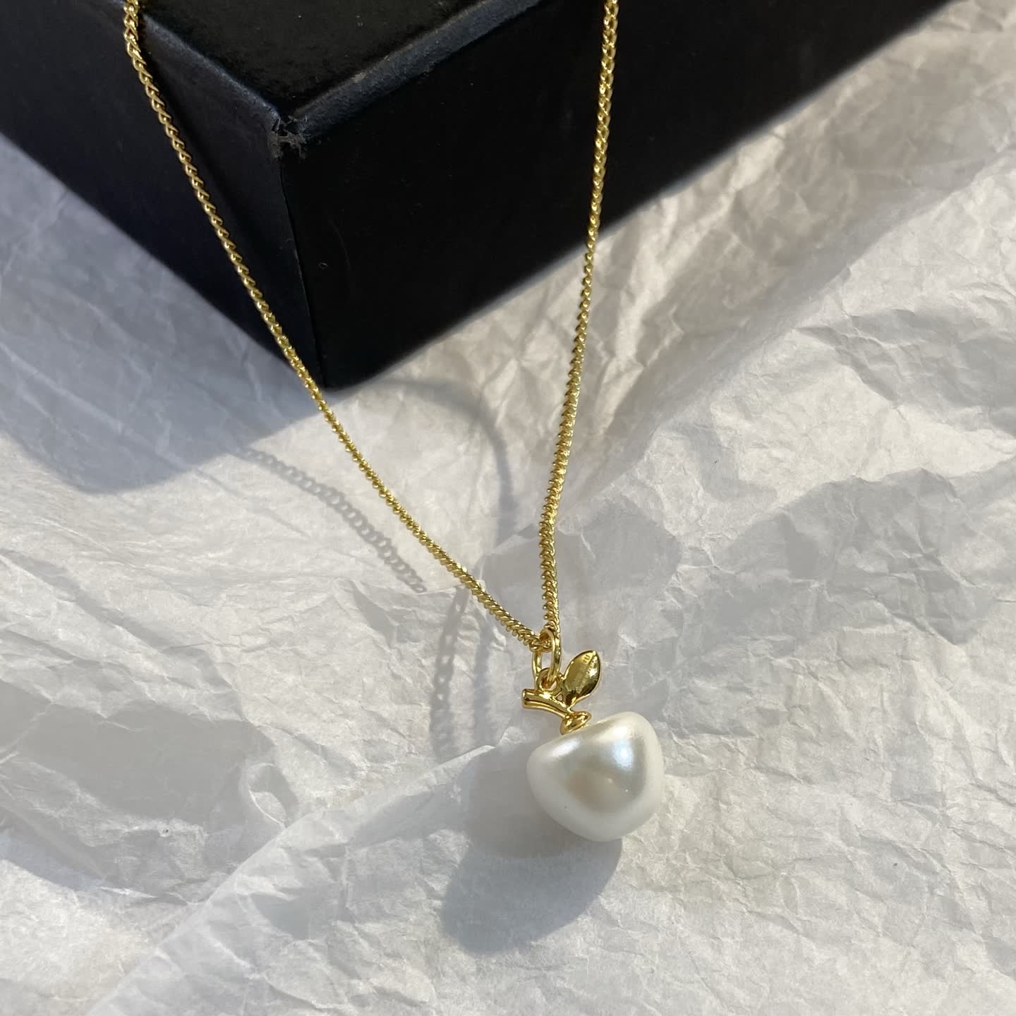 Miu Miu Gold Apple Pearl Pendant Necklace